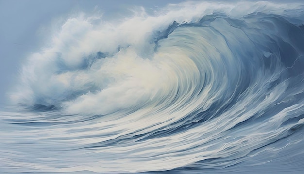 Blue wave oil painting using brush technique