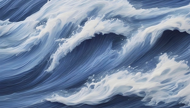 PSD blue wave oil painting using brush technique