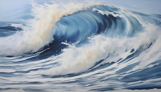 Blue wave oil painting using brush technique