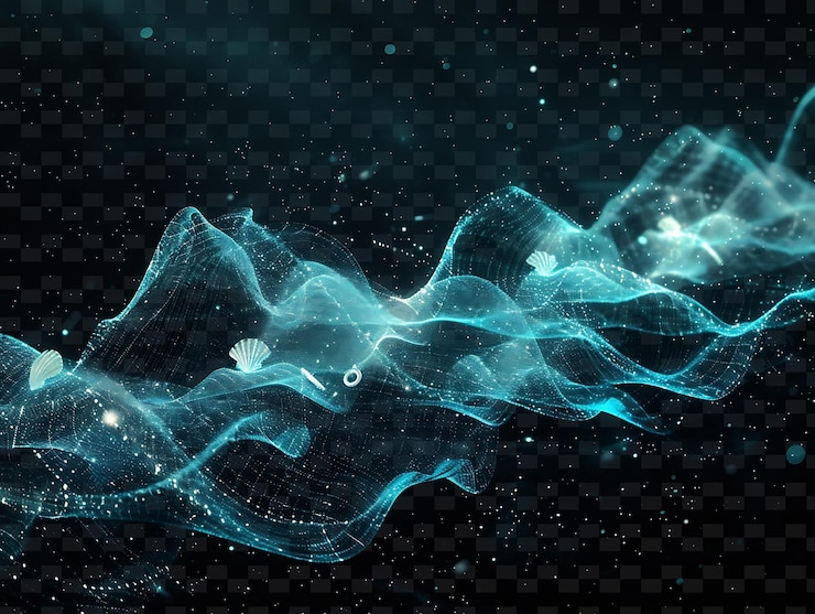PSD a blue wave of particles on a black background