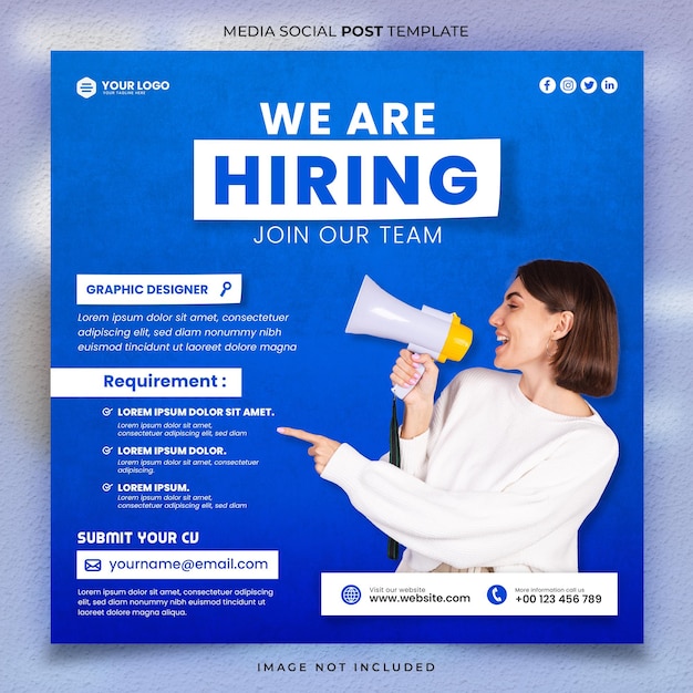 Blue we are hiring media social post template