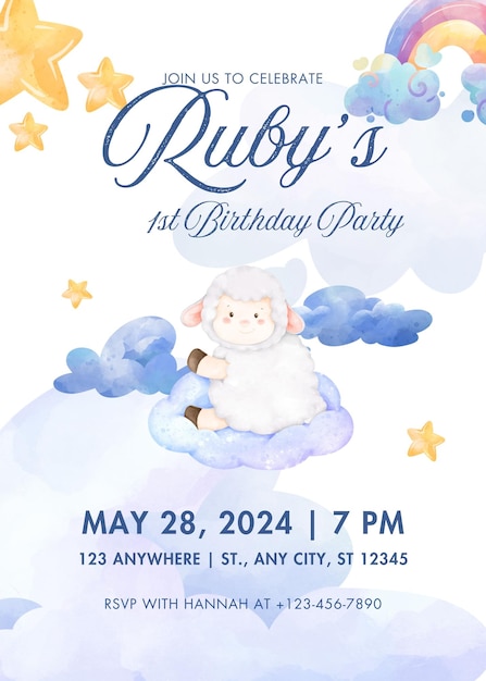 blue and white 1st birthday invitation 1