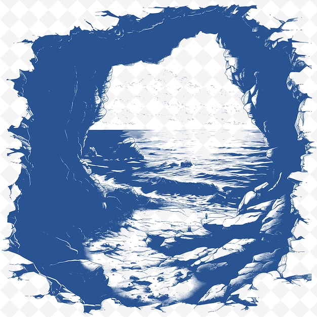 PSD un'immagine astratta blu e bianca di un tunnel che ha l'oceano in esso