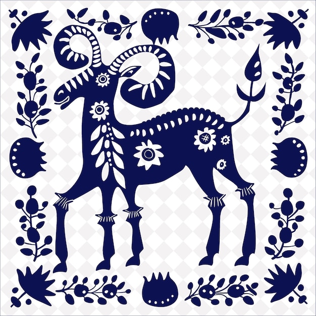 PSD a blue and white animal with flowers and a deer on it