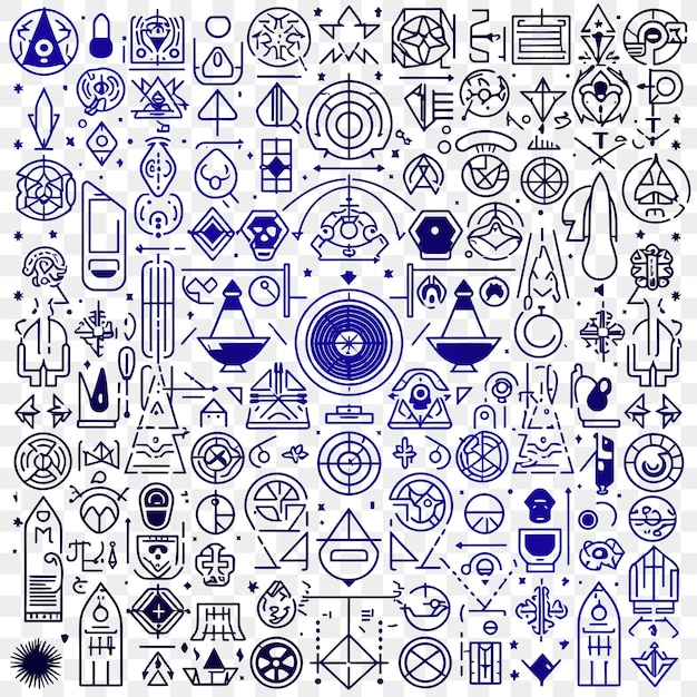 Uno sfondo blu e bianco con un disegno di simboli diversi e la parola 