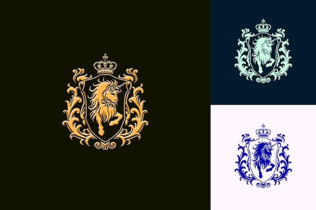 a blue and white banner with a lion and crown