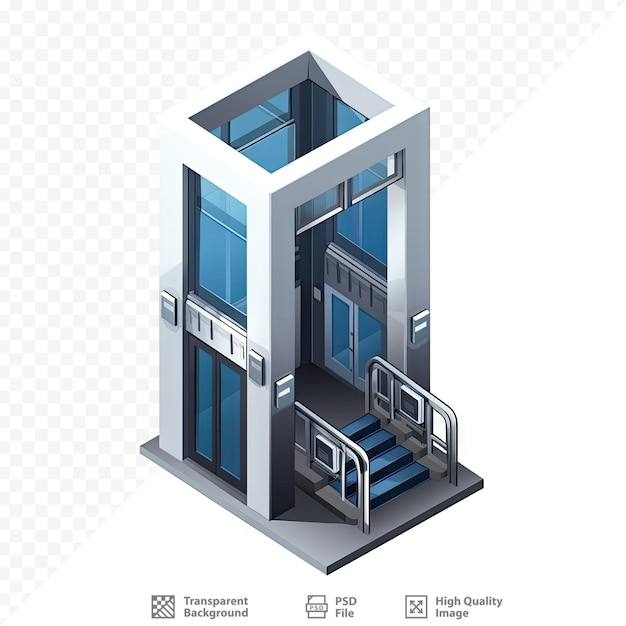 PSD un edificio blu e bianco con scale e scale.