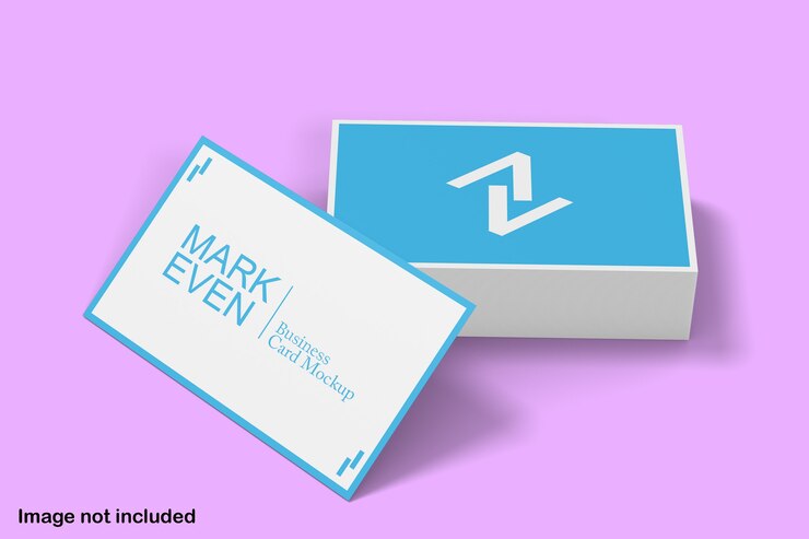 Blue and white business card mockup