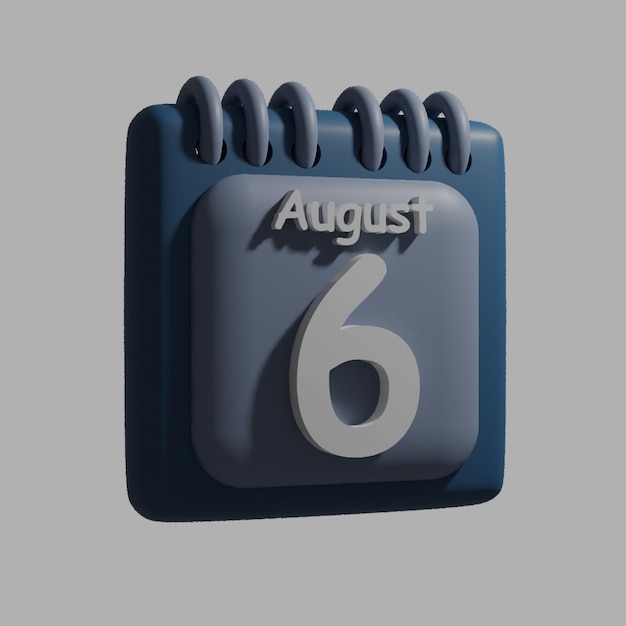 PSD a blue white calendar with the date august 6 on it