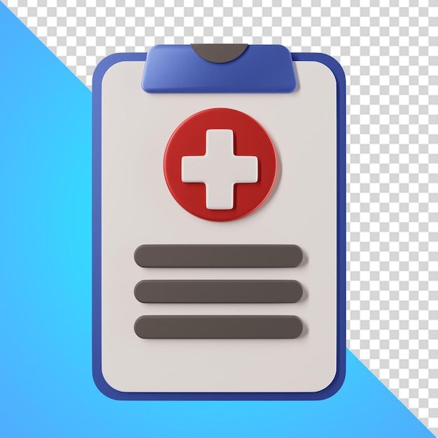 A blue and white clipboard with a red cross on it.