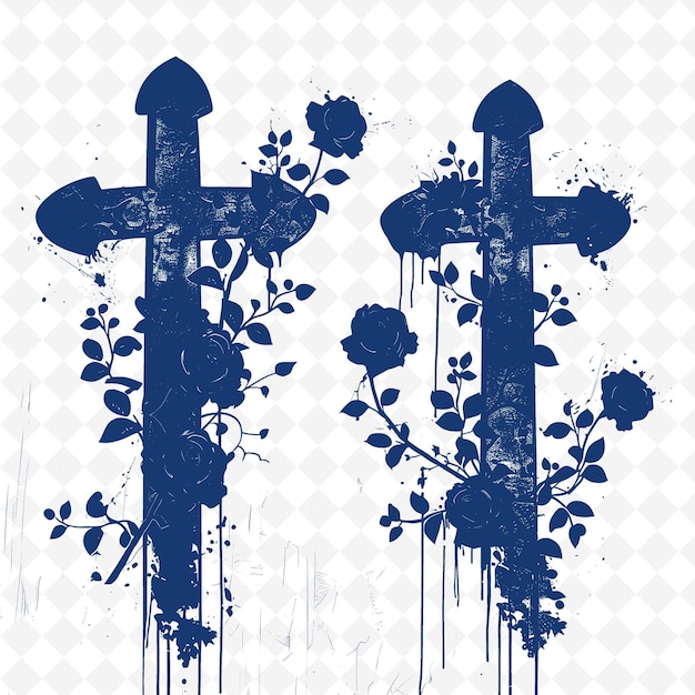 PSD a blue and white cross and flowers with the words quot cemetery quot on the bottom