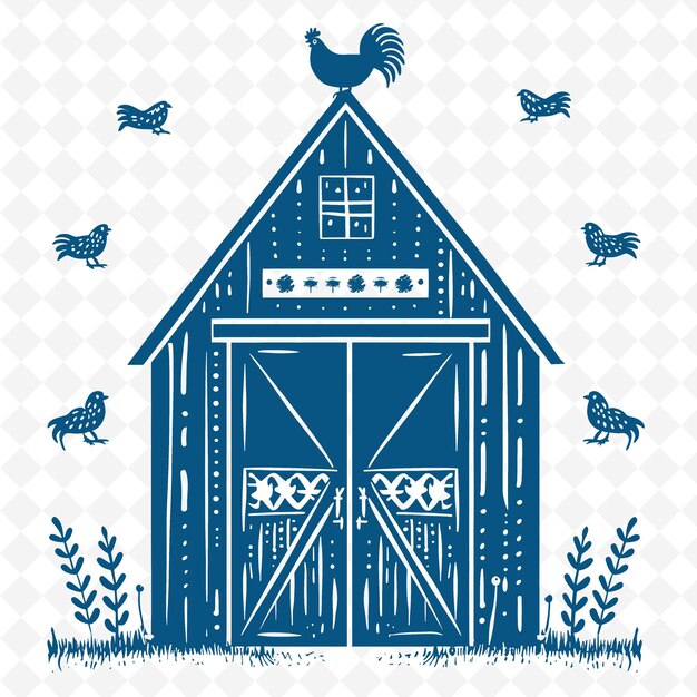 PSD un disegno blu e bianco di una casa di pollo