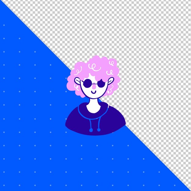 ピンクののドールを青と白に描いた絵