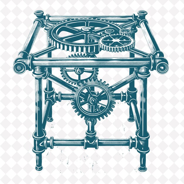 PSD un disegno blu e bianco di un orologio meccanico con le parole ingranaggi su di esso