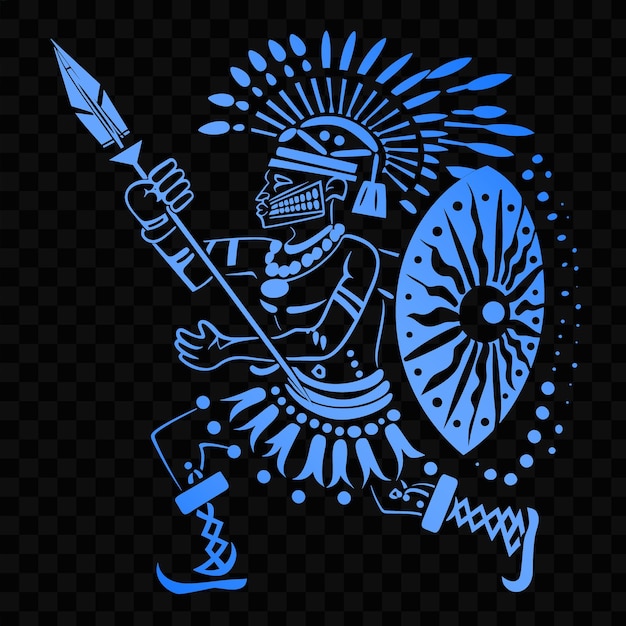 PSD a blue and white drawing of a warrior with a sword and shield