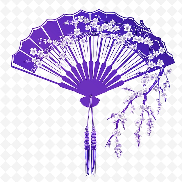 A blue and white fan with flowers on it