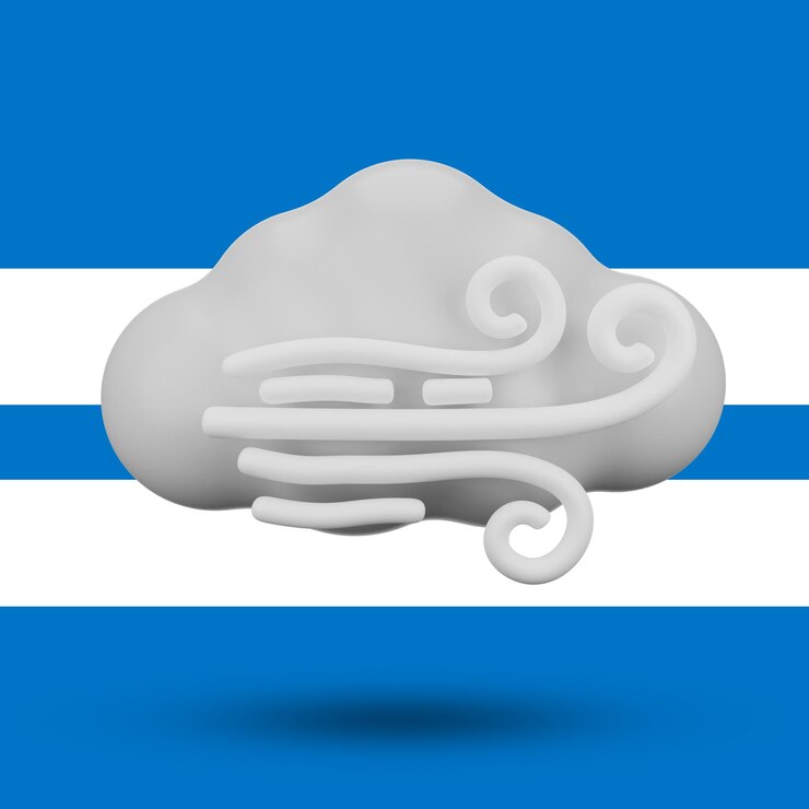 PSD a blue and white flag with a cloud that says " wind ".