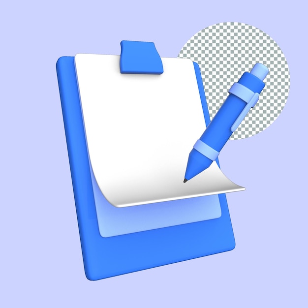 a blue and white folder with a blue pen in it
