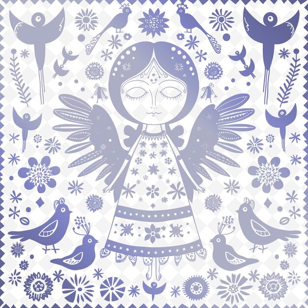 PSD a blue and white image of an angel with a blue background with birds and flowers