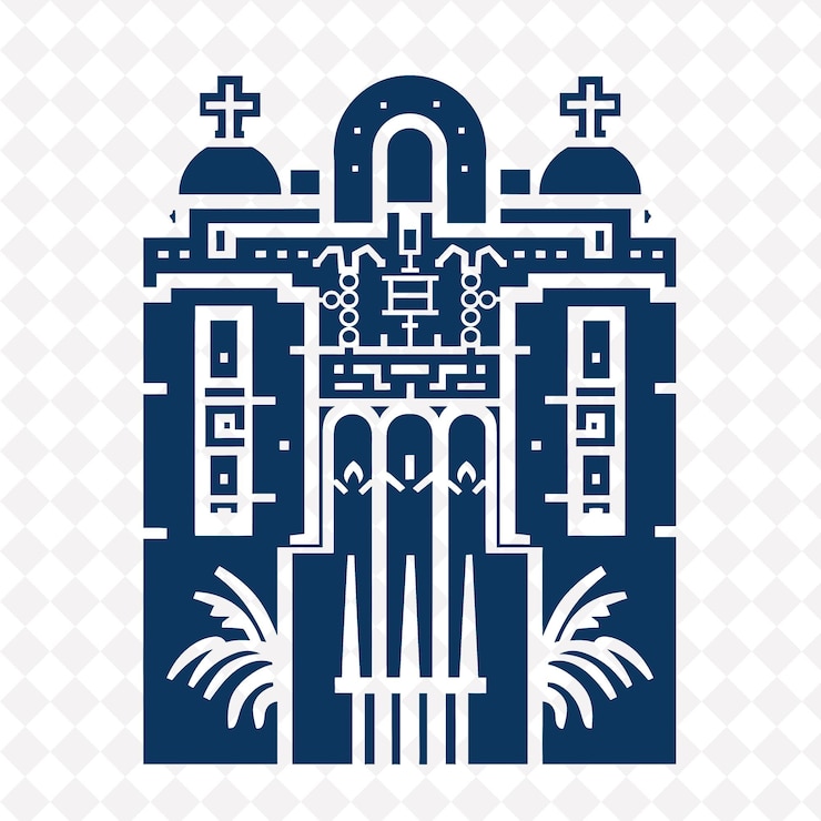 PSD a blue and white image of a building with a cross on the top