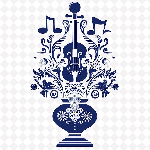 A blue and white image of a musical instrument and a musical instrument