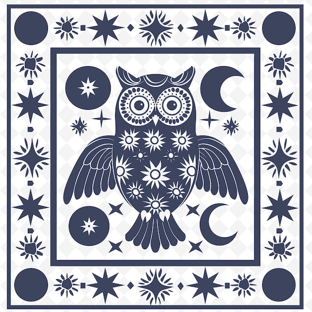 PSD a blue and white image of an owl with a star and stars