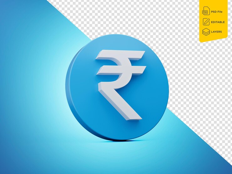 PSD blue and white indian rupee currency icon isolated on blue background inr 3d illustration