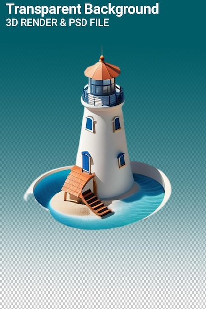 PSD a blue and white lighthouse is shown with a red roof