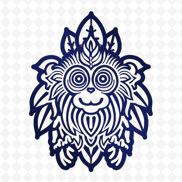 A blue and white owl with a pattern of a head of a lion