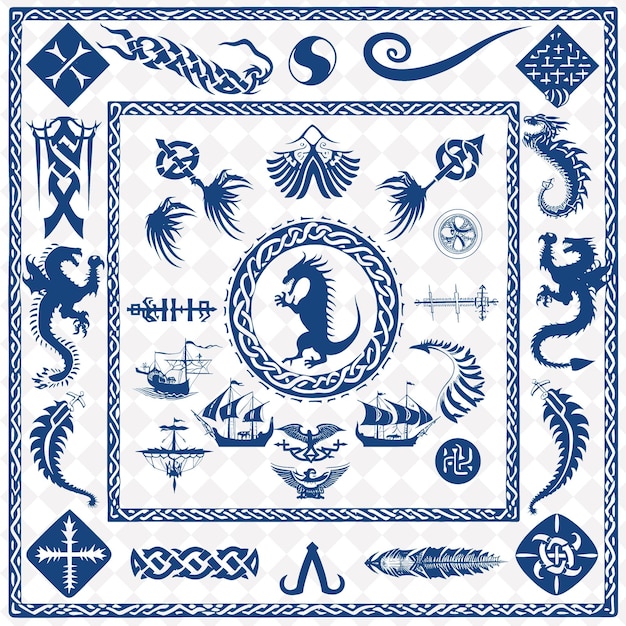 PSD a blue and white pattern with a dragon and a dragon