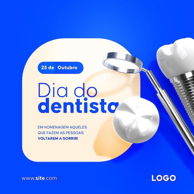 PSD un poster blu e bianco che celebra la giornata del dentista