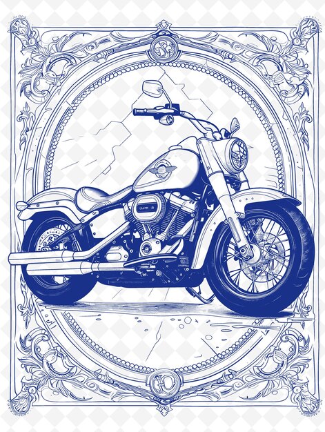 PSD a blue and white poster of a motorcycle with a picture of a motorcycle on it