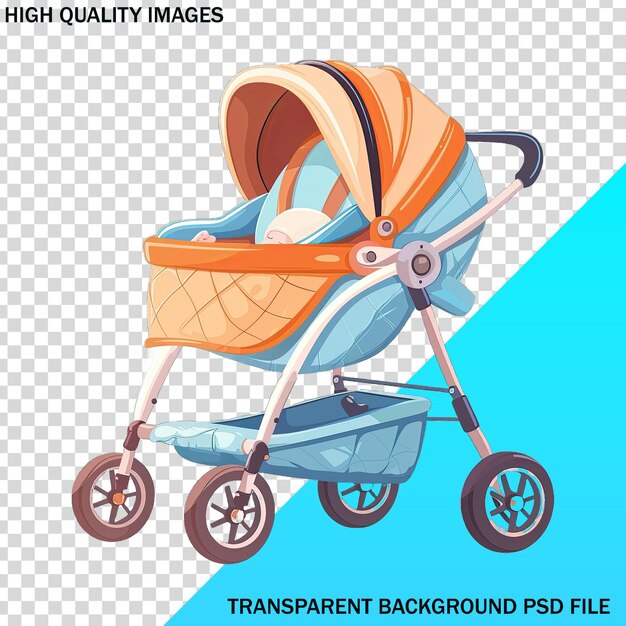 PSD a blue and white poster with a baby carriage and a baby carriage