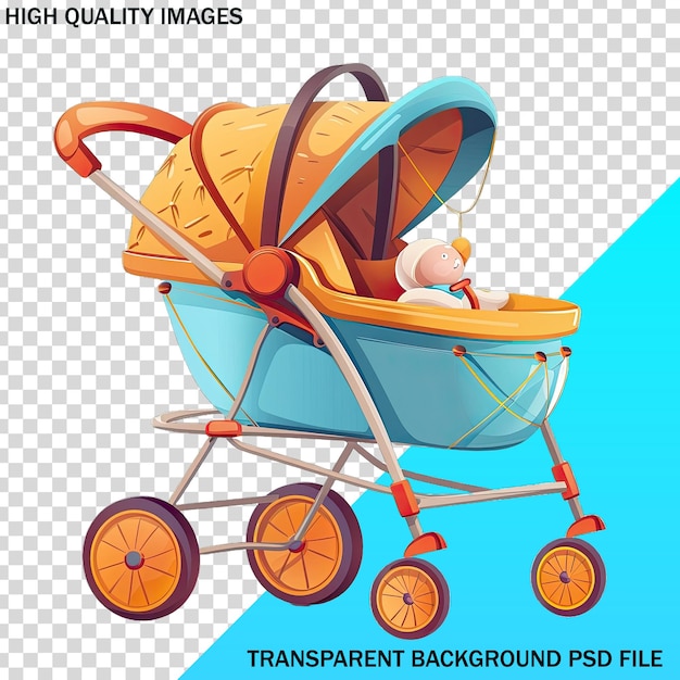 PSD a blue and white poster with a baby in a stroller