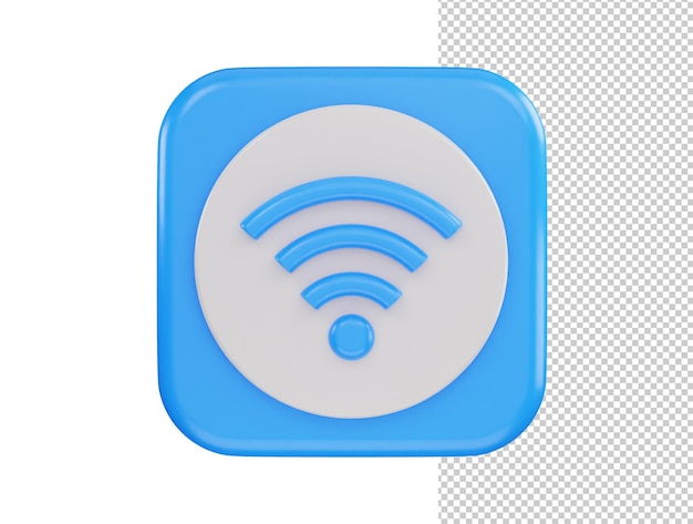 A blue and white square with wifi icon 3d rendering vector illustration