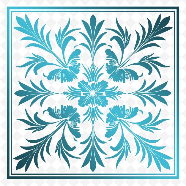 PSD a blue and white tile with a floral pattern on it