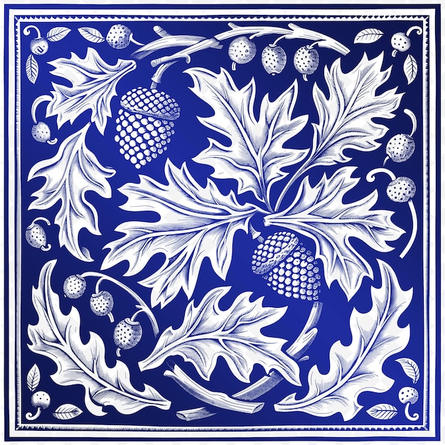 PSD a blue and white tile with pineapples on it