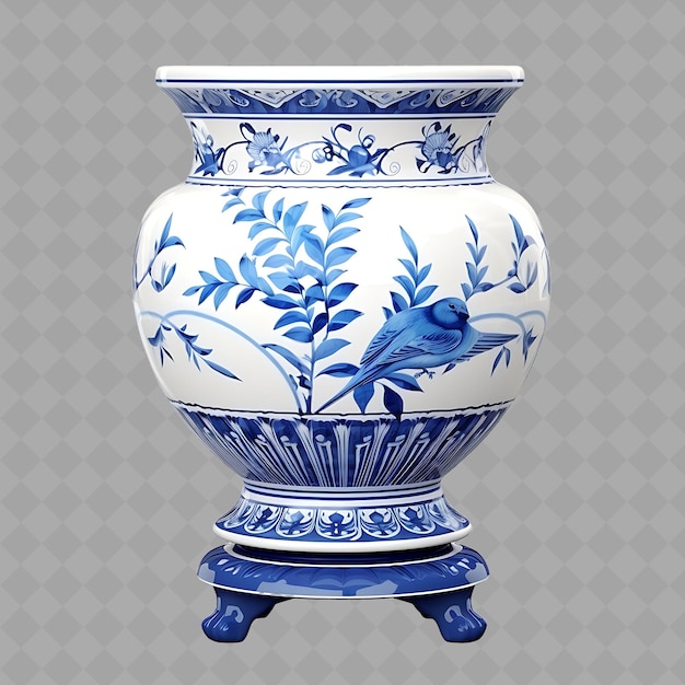 PSD a blue and white vase with a bird on it