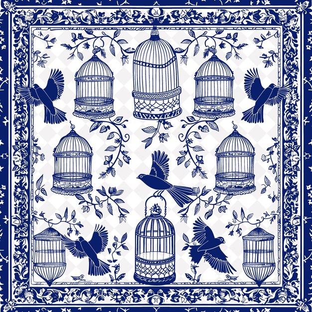 A blue and white wall with birds and birds