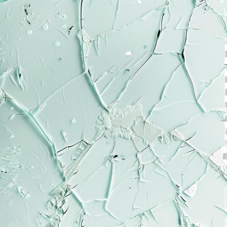 PSD a blue and white wall with a broken glass and a white background