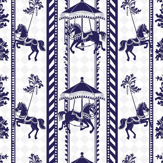 A blue and white wallpaper with a horse and a canopy