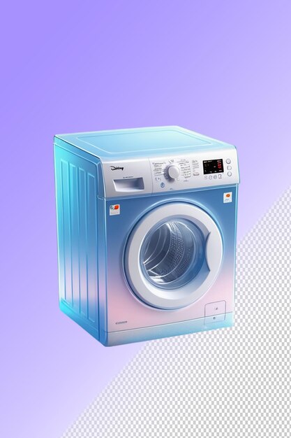 PSD a blue and white washing machine with a blue screen that says  power