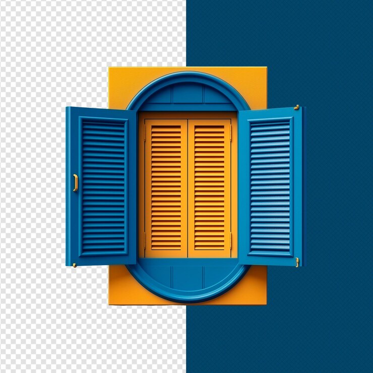 PSD a blue window shutter with the shutter open
