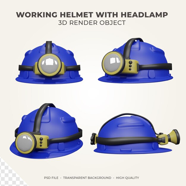 Blue Working Helmet With Yellow Headlamp 3d Rendering