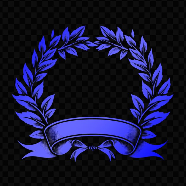 PSD a blue wreath with a blue ribbon on a black background