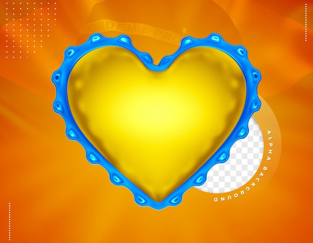 PSD cuore 3d blu e giallo per composizione