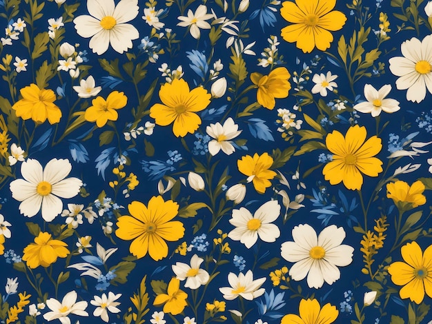 PSD 青い黄色と白の野生花のパターン aigenerated.