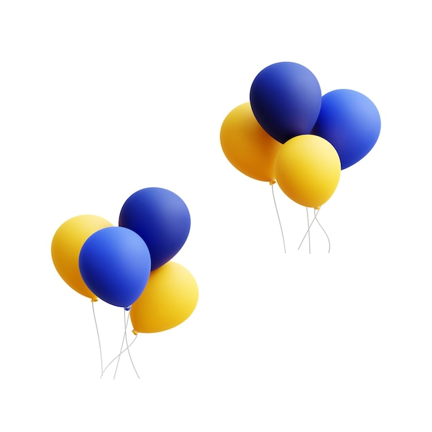 Blue and yellow balloons 3d render illustration isolated transparent