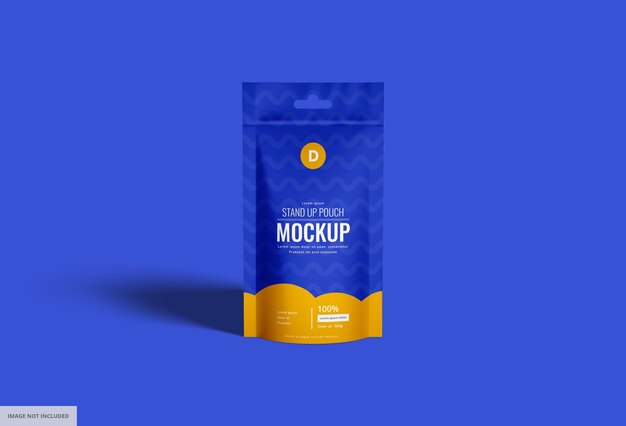 PSD Сине-желтая фольга, матовый пакет, макет упаковки для пищевых продуктов на синем фоне