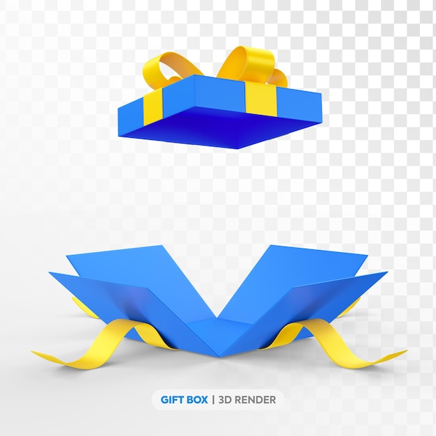 blue and yellow gift box 3d render